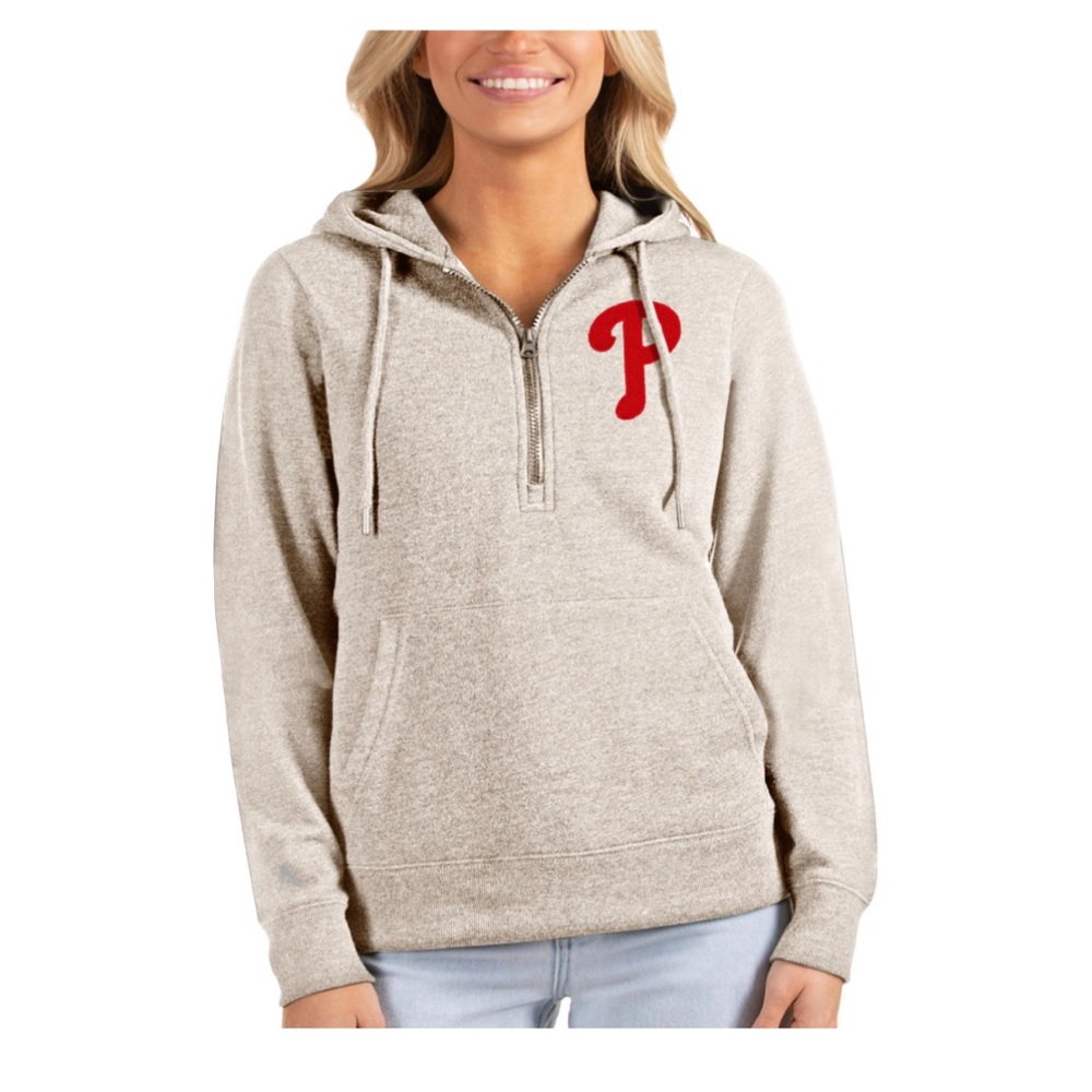 Antigua Philadelphia Phillies Hoodie in Heather Gray | Women's Size Large